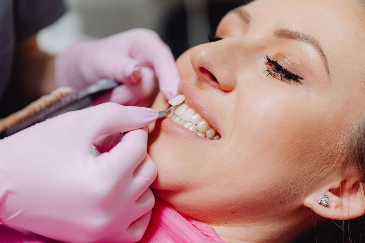 Close-up of a patient receiving cosmetic dental care